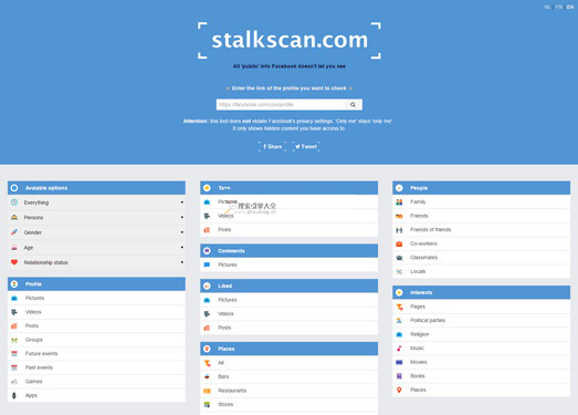 Stalkscan|Facebook隐藏信息搜索引擎