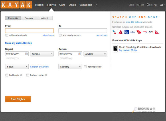 旅游搜索引擎:Kayak