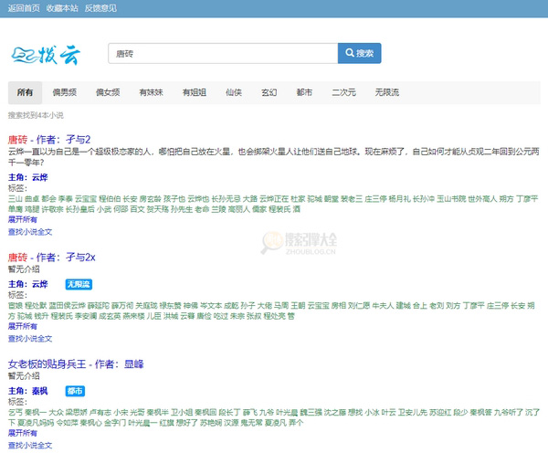 拨云搜索：最全网络小说搜索引擎SERP