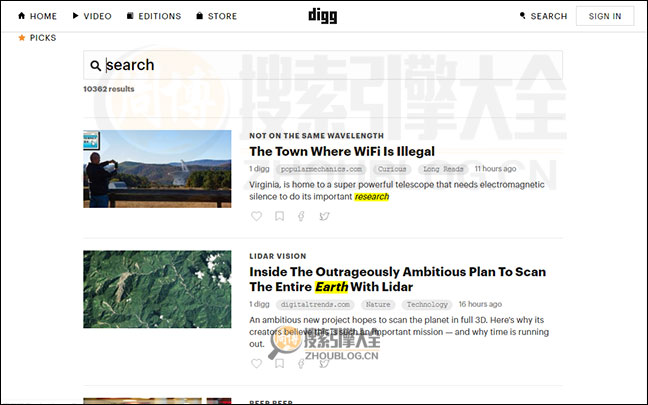 Digg搜索结果页面图