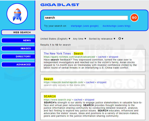 Gigablast 搜索结果图