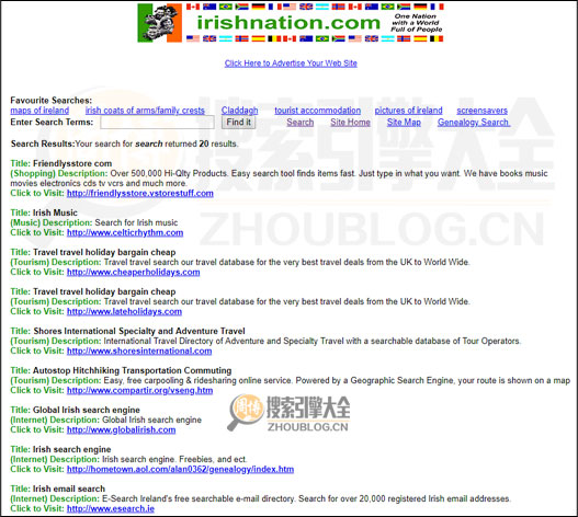 爱尔兰信息站搜索结果页面图