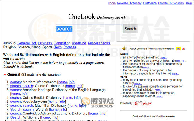 OneLook搜索结果页面图