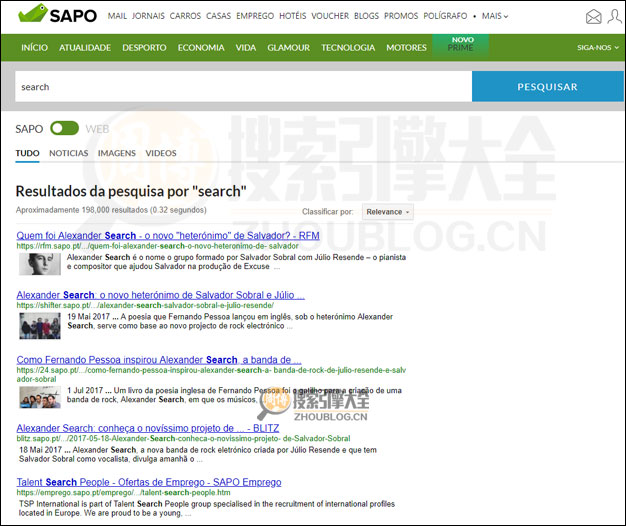 sapo.pt搜索结果页面图