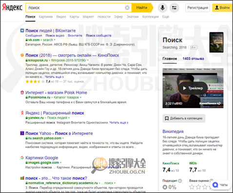 Yandex搜索结果页面图