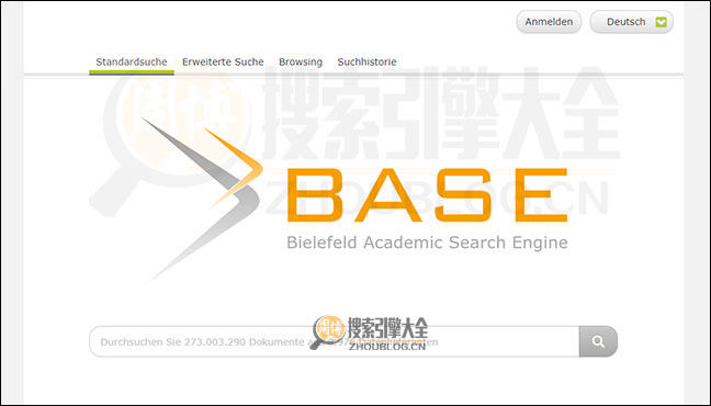 德国比勒费尔德（Bielefeld）学术搜索引擎Base Search首页略图