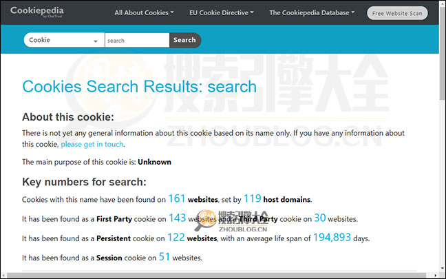 Cookiepedia搜索结果页面图