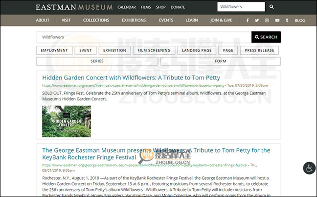 伊士曼博物馆搜索结果页面图
