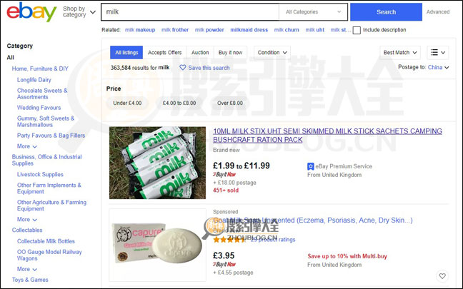 eBay搜索结果页面图