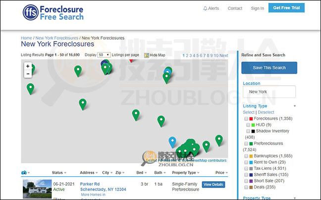 ForeclosureFreeSearch搜索结果页面图