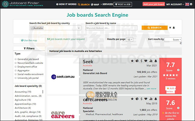 Jobboard Finder搜索结果页面图