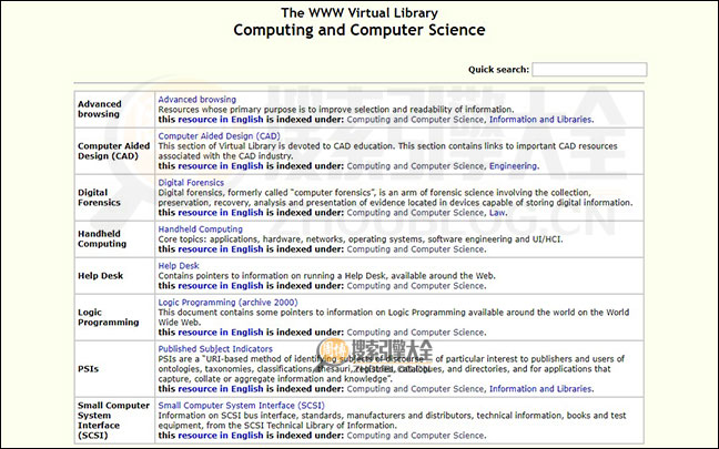 万维网虚拟图书馆搜索结果页面图