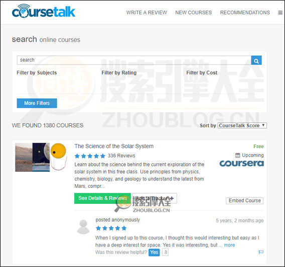 coursetalk搜索结果页面图
