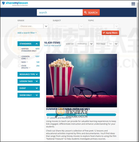 Share My Lesson搜索结果页面图