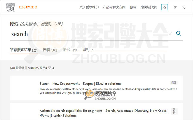 Elsevier搜索结果页面图