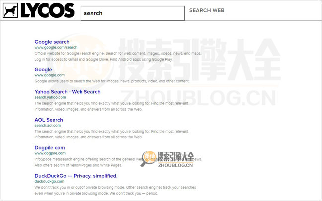 LYCOS搜索结果页面图