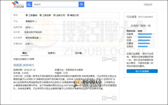 文因搜索引擎搜索结果页面图