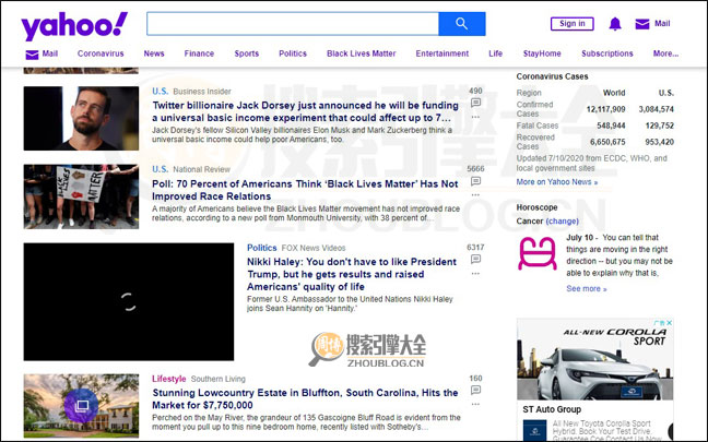 Yahoo首页截图