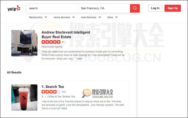 Yelp搜索结果页面图3
