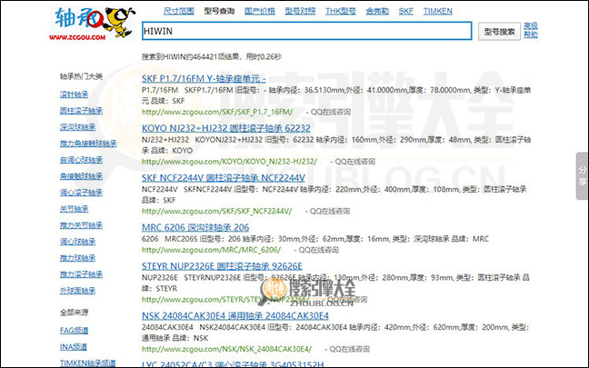 轴承狗搜索结果页面图