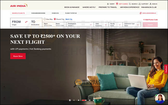 AirIndia.in首页缩略图