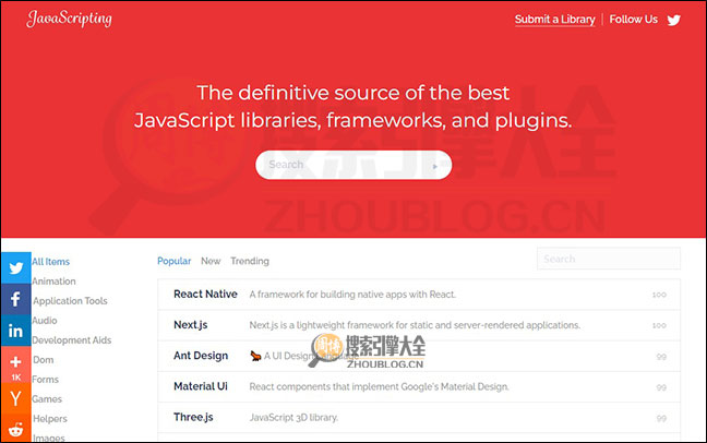JavaScripting：最流行框架类库排行【美国】