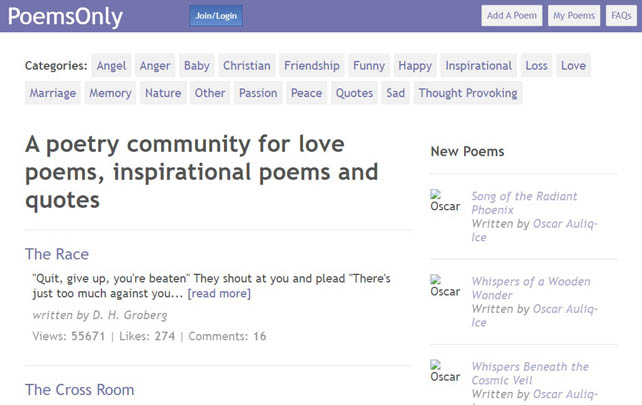 PoemsOnly：英文爱情诗歌分享社区【美国】