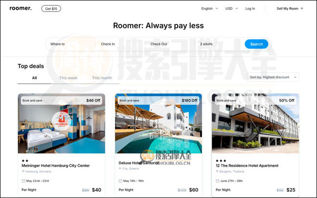 RoomerTravel首页缩略图