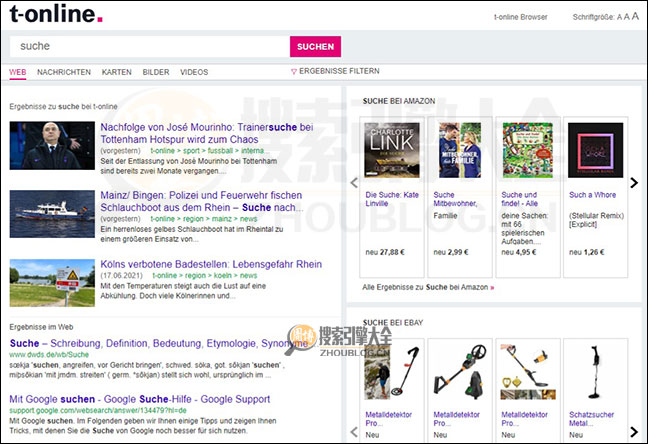 T-online.de搜索结果页面图
