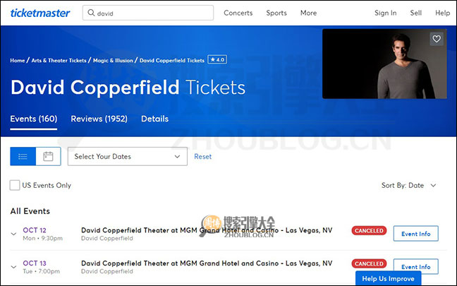Ticketmaster搜索结果页面图2