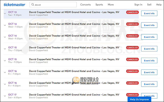 Ticketmaster搜索结果页面图3