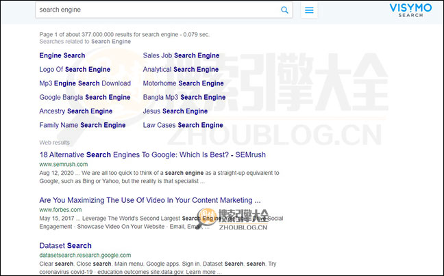Visymo搜索结果页面图