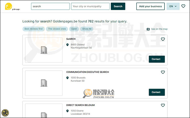 比利时黄页搜索结果页面图