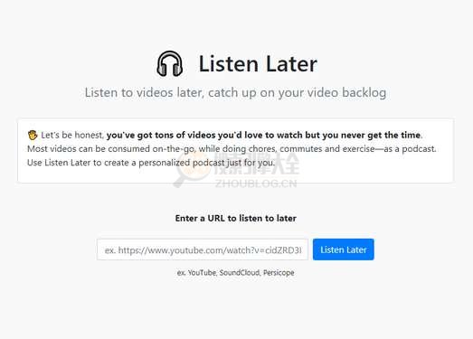 Listenlater：视频转换为音频播客工具